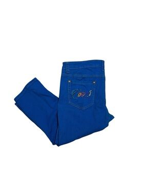 COOGI Vintage Y2K Royal Blue Embroidered Capri Jeans, Size 11/12